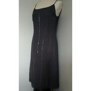 TRIO NY 4 dress silk grey sequin knee length, spaghetti strap,